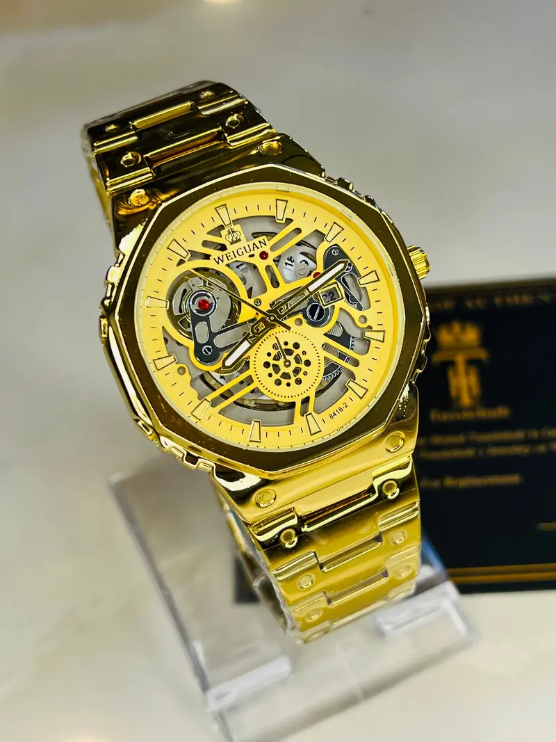 Weiguan Gold Skeleton Dial Watch 1
