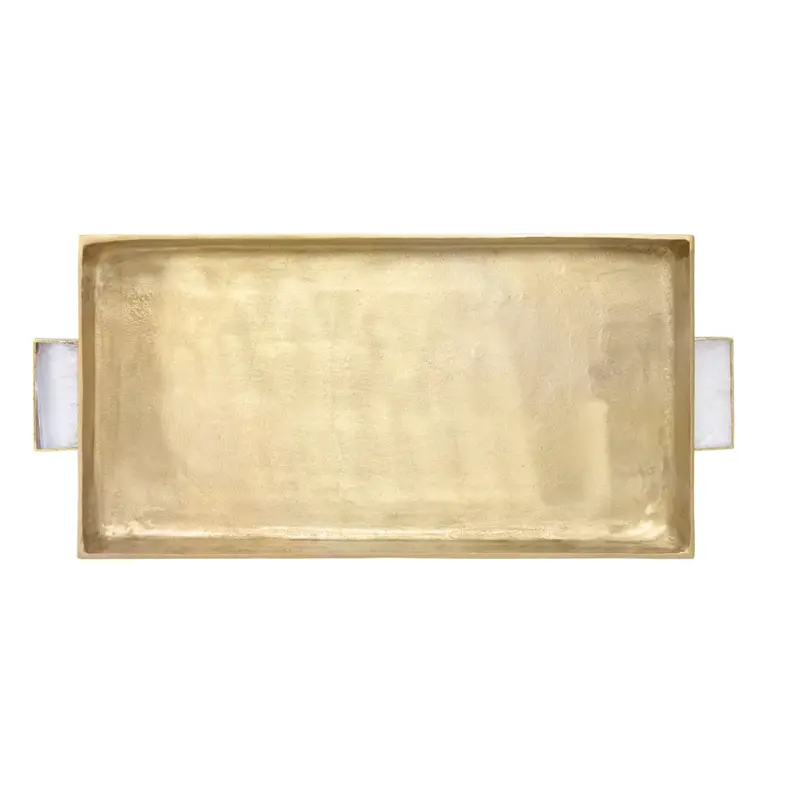 Whitt Serving Tray - Cast Metal Antique Brass & Agate 1