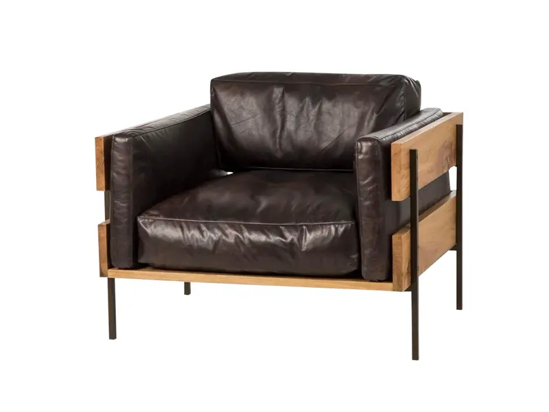 Wood Back Leather Lounge Chair 1