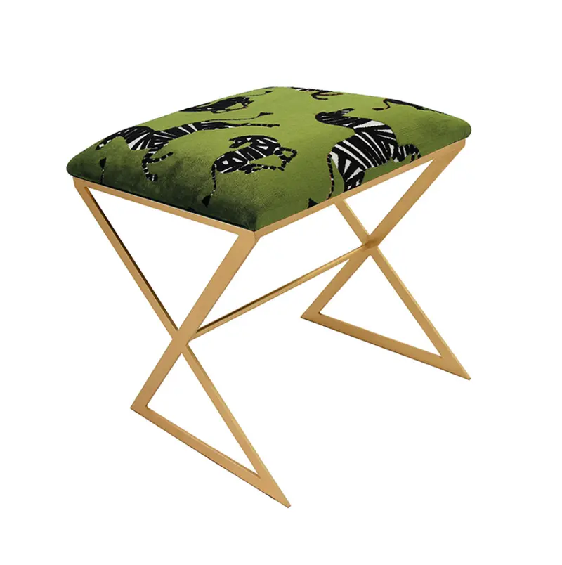 X Side Stool - Zebra In Green - Gold Or Nickel 1