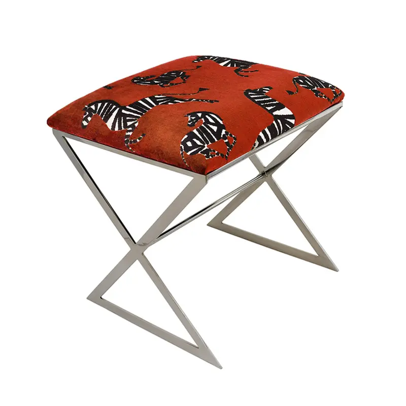 X Side Stool - Zebra In Red - Nickel Or Gold 2