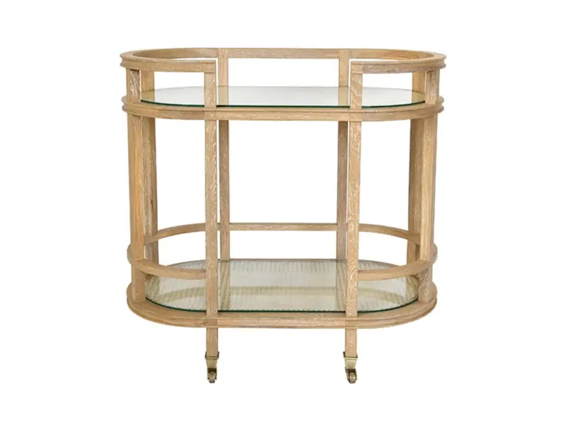 Zaina Cerused Oak Bar Cart W/Glass Shelves 1