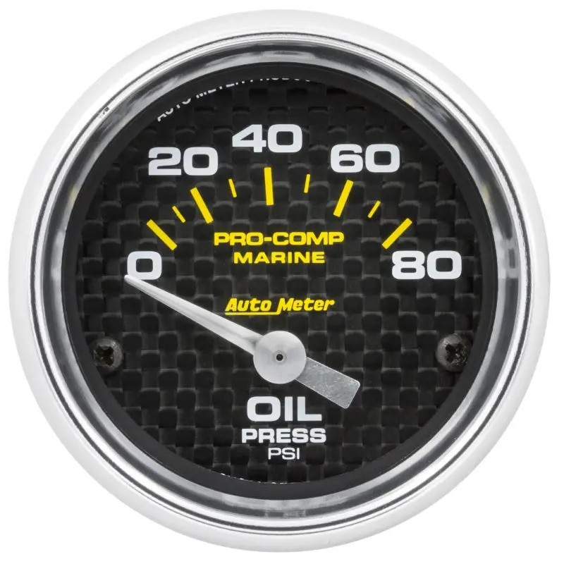 Autometer Marine-Grade Electric Oil Pressure Gauge – 2-1/16", Carbon Fiber Bezel, 0–80 Psi 1