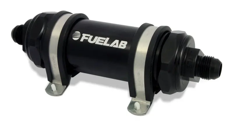 Fuelab 828 In-Line Fuel Filter Long -6An In/Out 40 Micron Stainless - Black 1