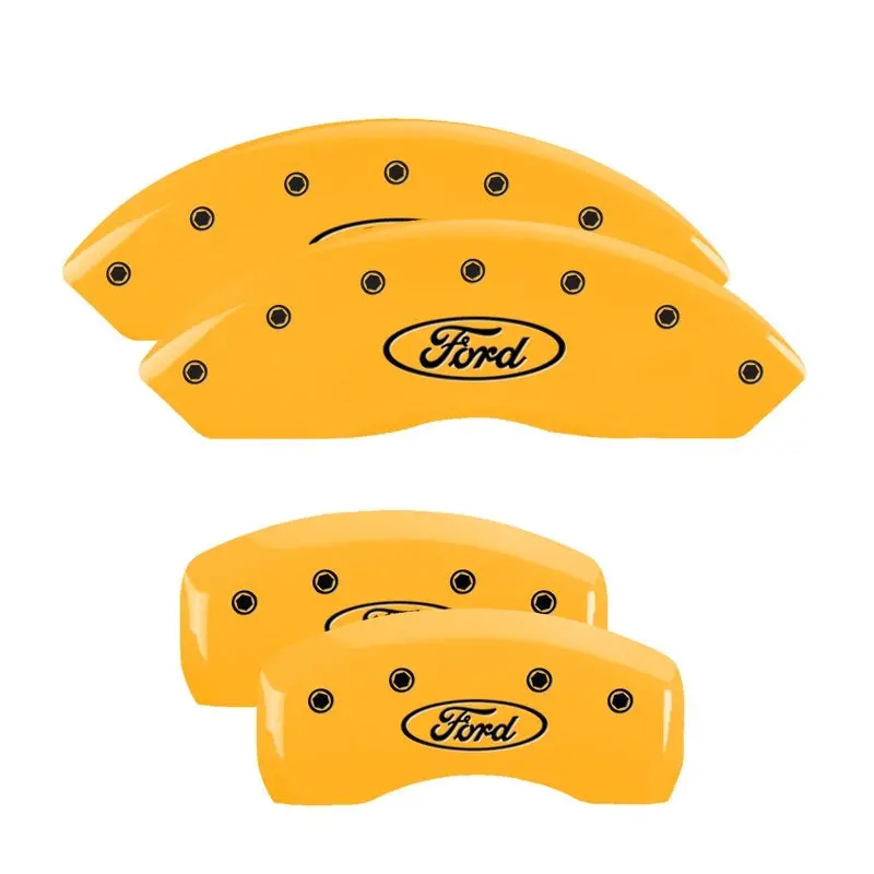 Mgp Engraved 4-Piston Caliper Covers For Ford Vehicles – Oval Logo Design With Yellow & Black Finish 1