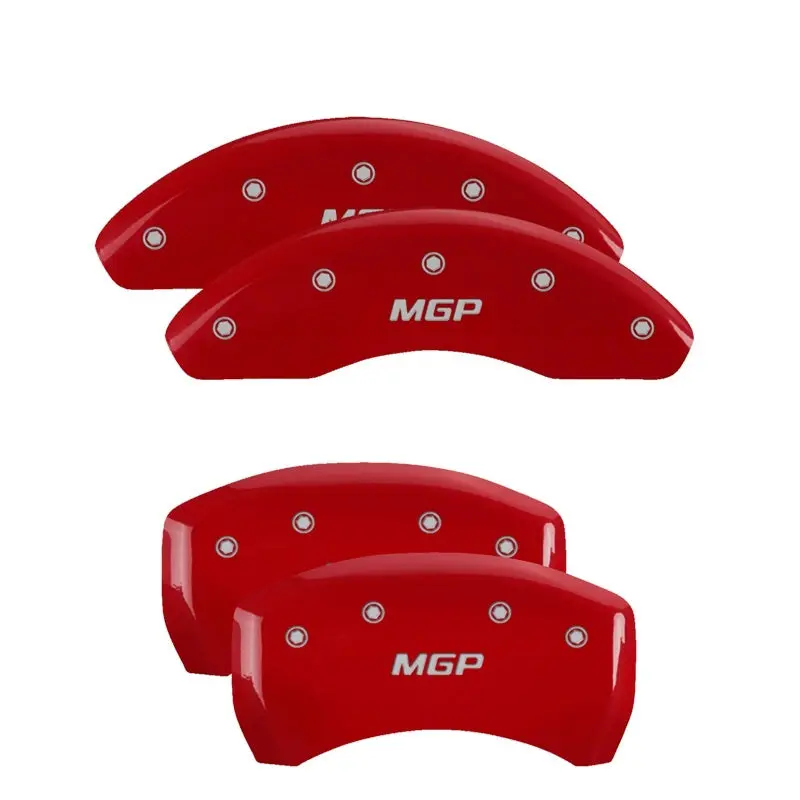 Mgp Engraved 4-Piston Caliper Covers – Front & Rear, Arrow Design, Red/Silver Finish For 2006 Pontiac Gto 1