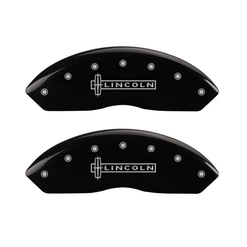 Mgp Engraved 4-Piston Caliper Covers – Front & Rear, Lincoln Black Finish With Silver Accent 1