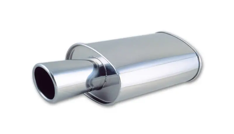 Vibrant Streetpower Oval Muffler – 2.5" Inlet, 4" Angle-Cut Rolled Edge Tip 1